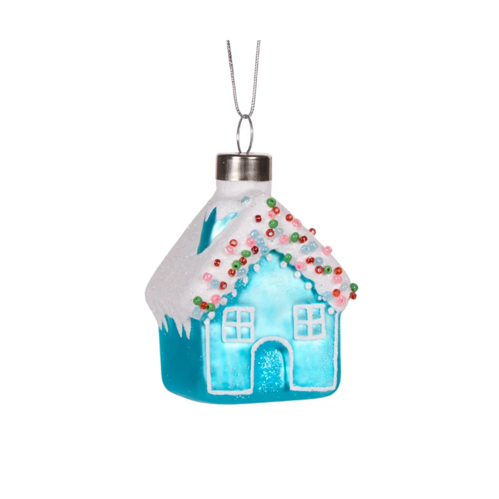 Holly & Ivy Glass Christmas Decoration Blue Sprinkles House