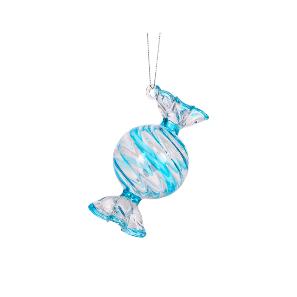 Holly & Ivy Glass Christmas Decoration Blue Wrapped Lolly