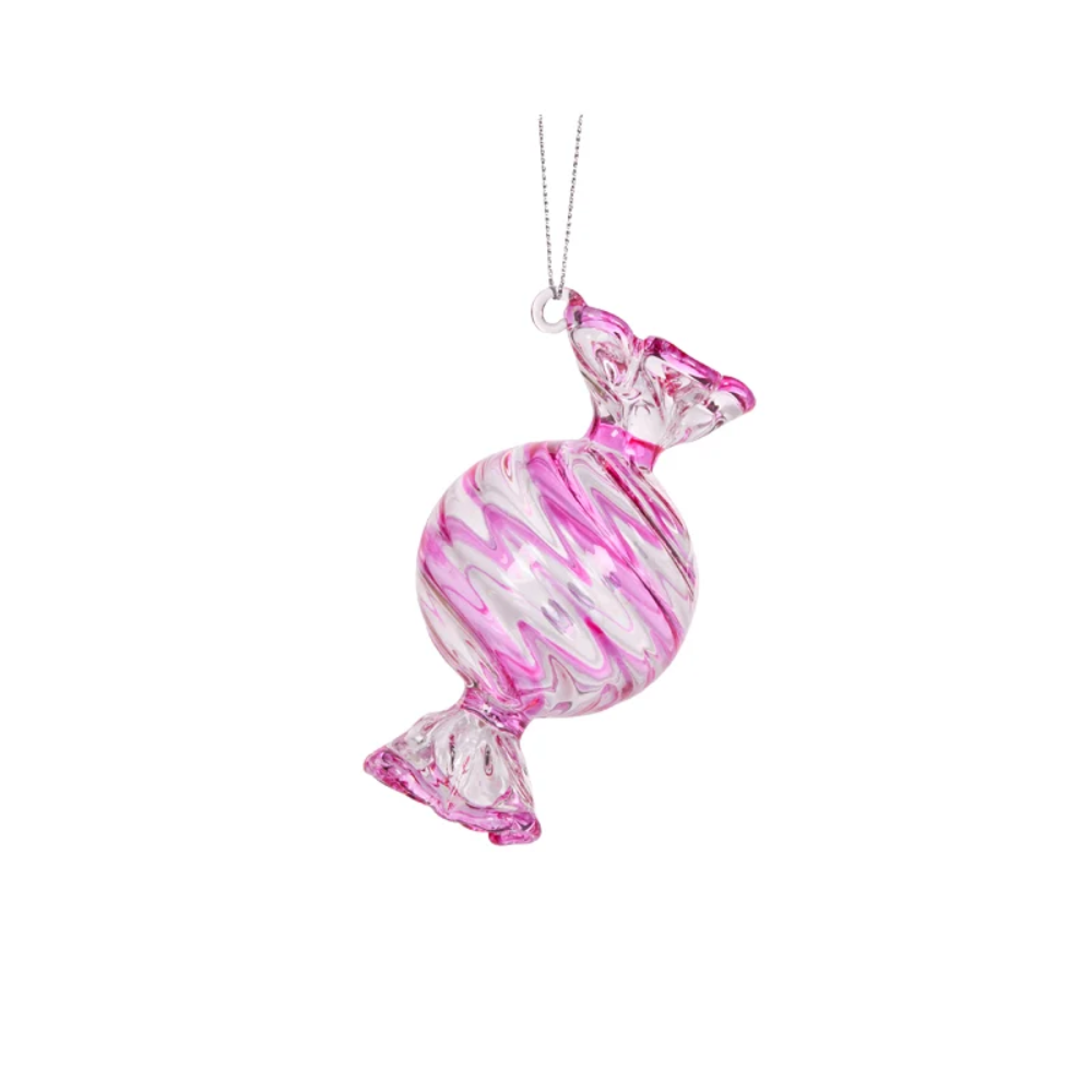 Holly & Ivy Glass Christmas Decoration Magenta Wrapped Lolly