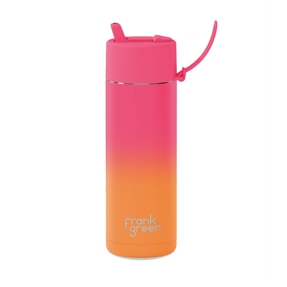 Frank Green Reusable Bottle with Straw Lid & Strap 20oz Gradient Summer Sunset