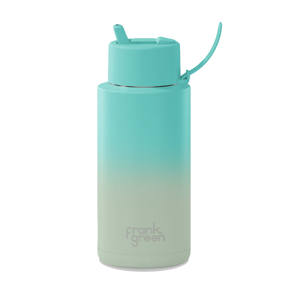 Frank Green Ceramic Reusable Bottle with Straw Lid & Strap 34oz Gradient Bondi Bliss