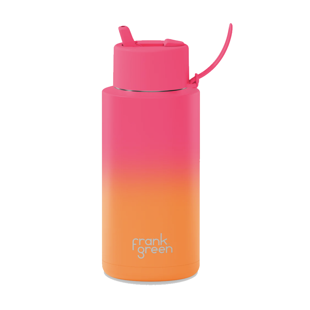 Frank Green Ceramic Reusable Bottle with Straw Lid & Strap 34oz Gradient Summer Sunset