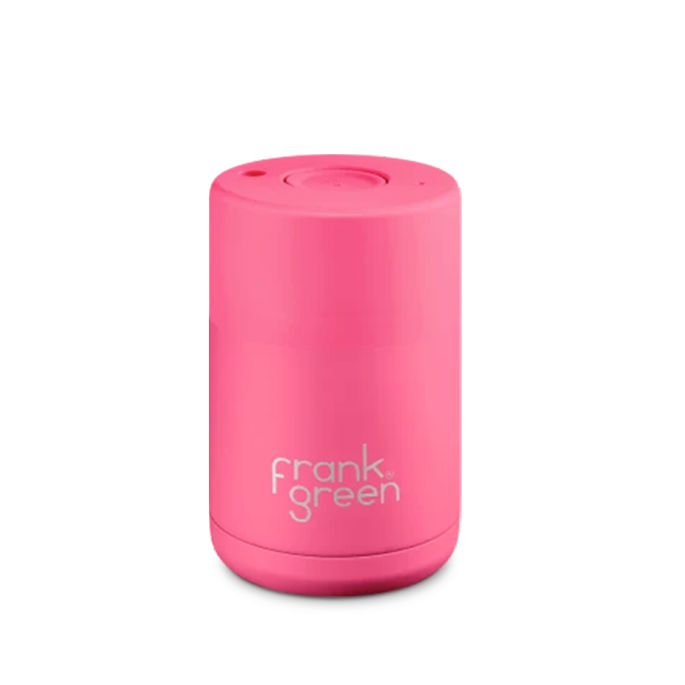 Frank Green Ceramic Reusable Cup Push Button Lid 8oz Neon Pink