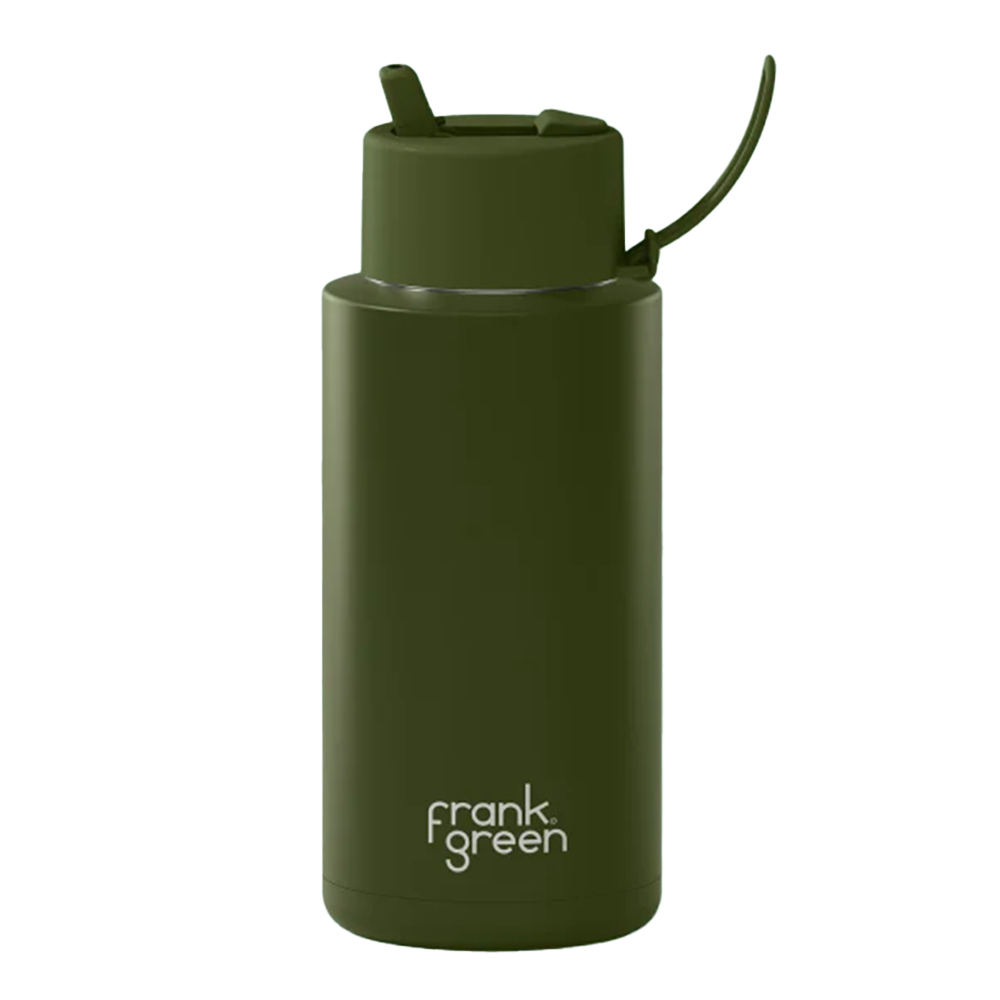 Frank Green Ceramic Reusable Bottle Flip Straw Lid 34oz Khaki