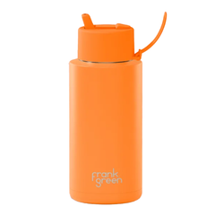 Frank Green Ceramic Reusable Bottle Flip Straw Lid 34oz Neon Orange