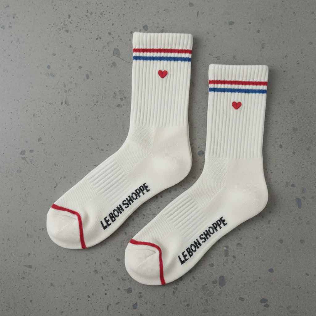 Le Bon Shoppe Embroidered Boyfriend Socks Milk + Heart