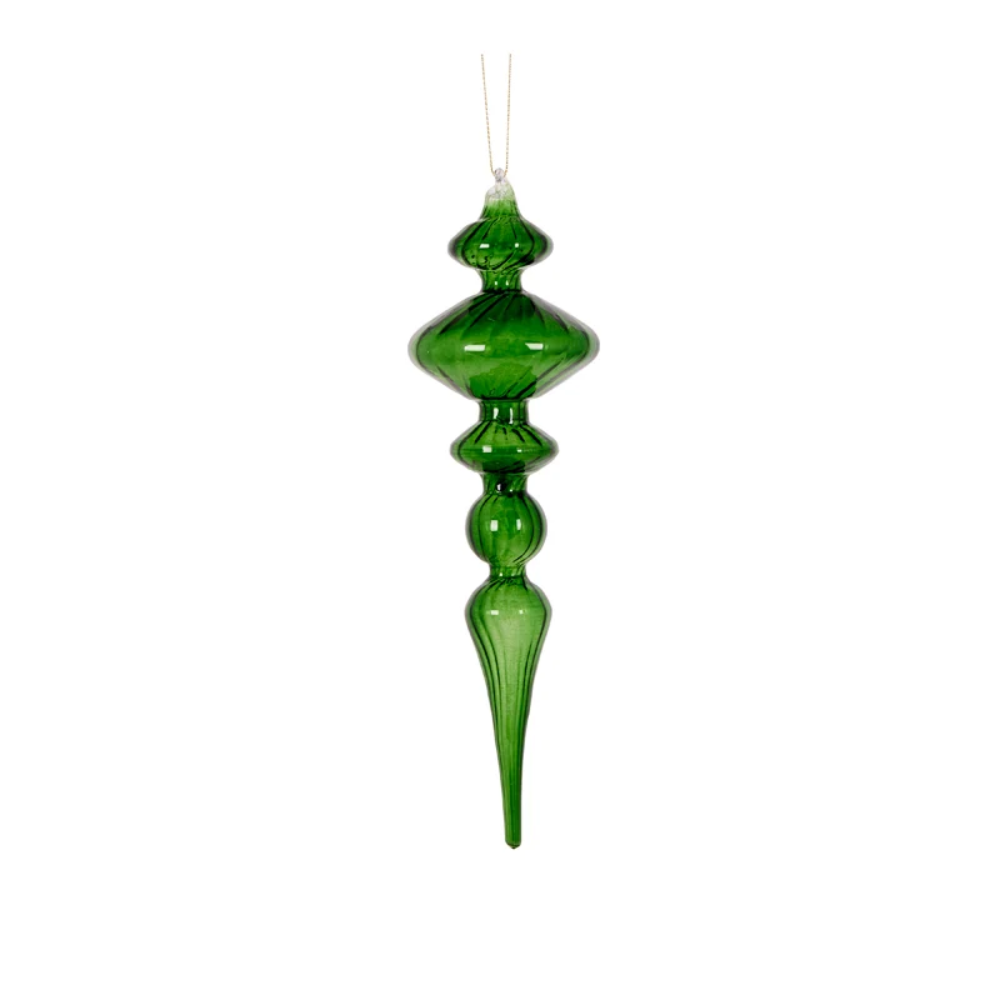 Holly & Ivy Glass Christmas Decoration Green Transparent Disc Finial