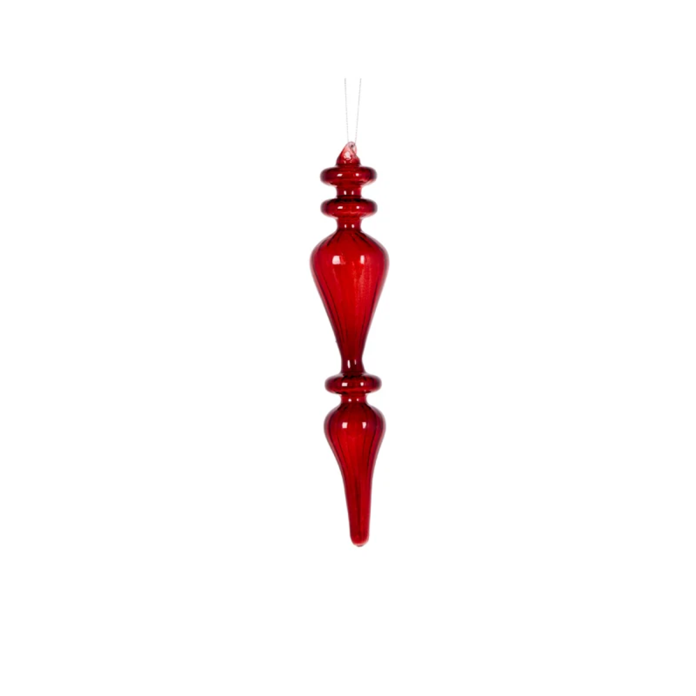 Holly & Ivy Glass Christmas Decoration Burgundy Transparent Bulb Finial