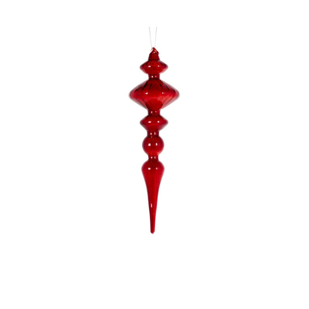 Holly & Ivy Glass Christmas Decoration Burgundy Transparent Disc Finial