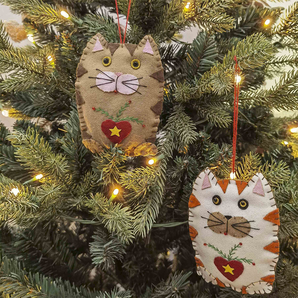 Fabric Stitched Christmas Decoration Cat Assorted