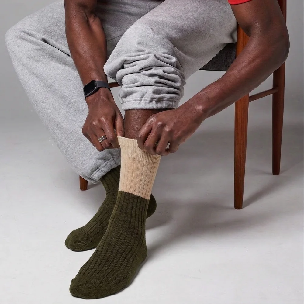 Nooan Possum Merino Wool Socks Dunedin Beige Military Olive