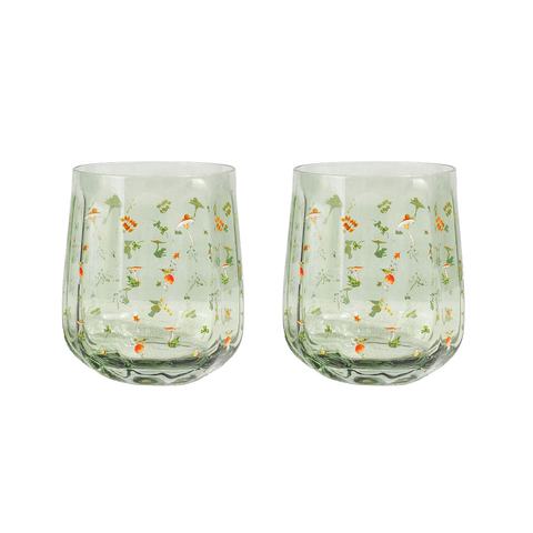 Floral Glass Tumbler Set of 2 Enchanted Garden
