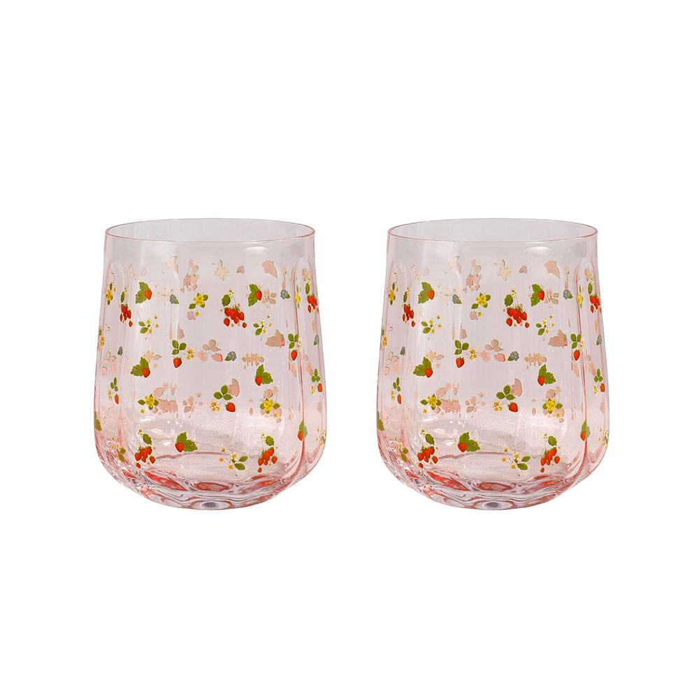 Floral Glass Tumbler Set of 2 Strawberry Fields