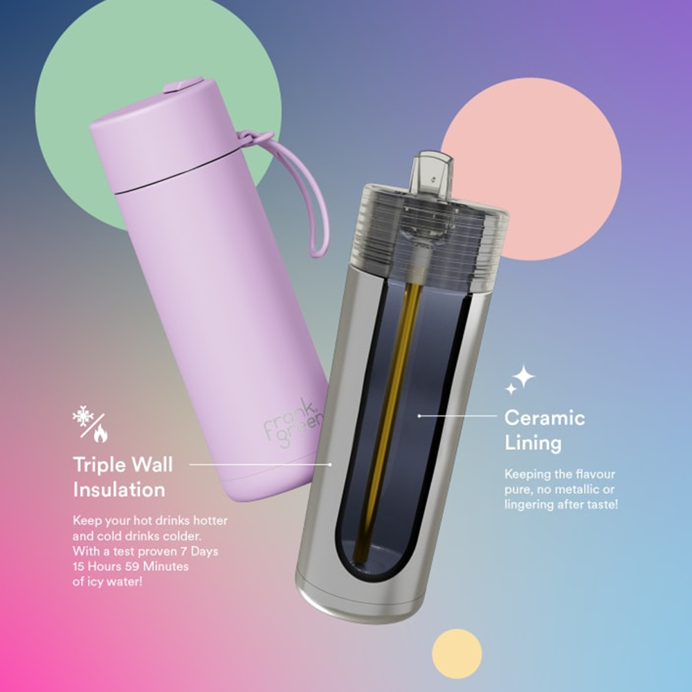 Frank Green Reusable Bottle Flip Straw 20oz Limited Edition Stainless Steel Blushed