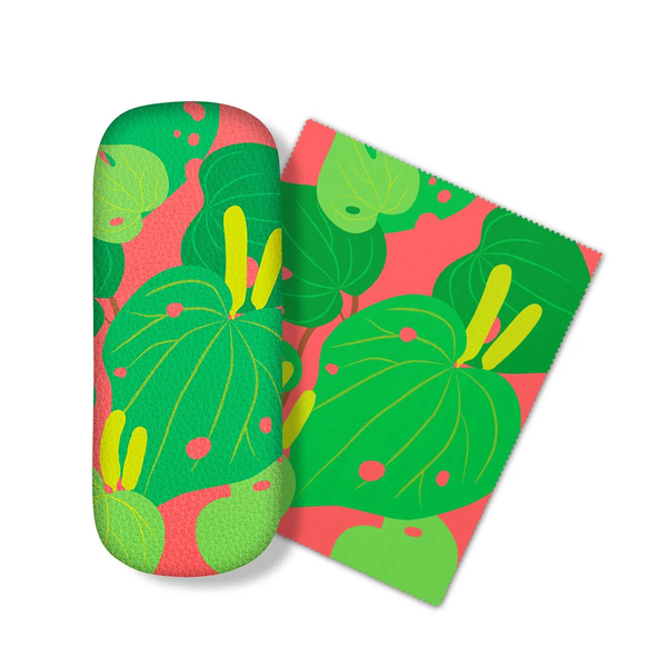 100% NZ Glasses Case Bright Botanical Kawakawa