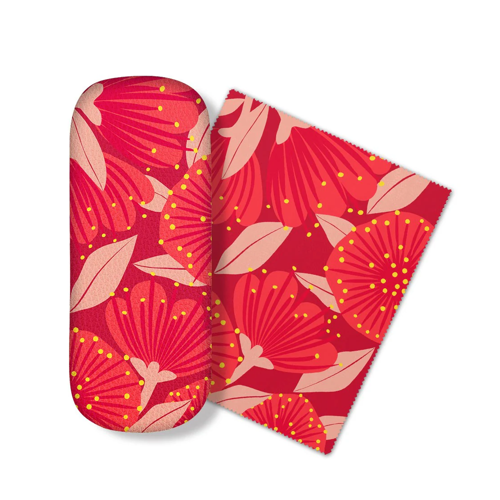 100% NZ Glasses Case Bright Botanical Red Pōhutukawa