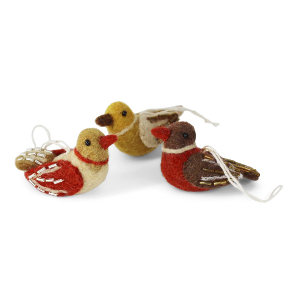 En Gry & Sif Fair Trade Felt  Pearl Bird Christmas Decoration Mini  Bird Assorted