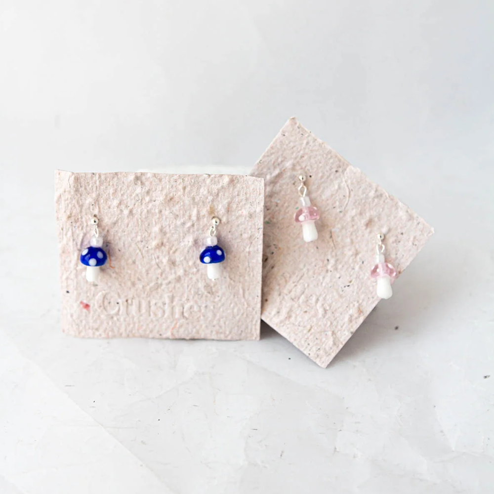 Crushes Earrings Glass Mushroom Pink