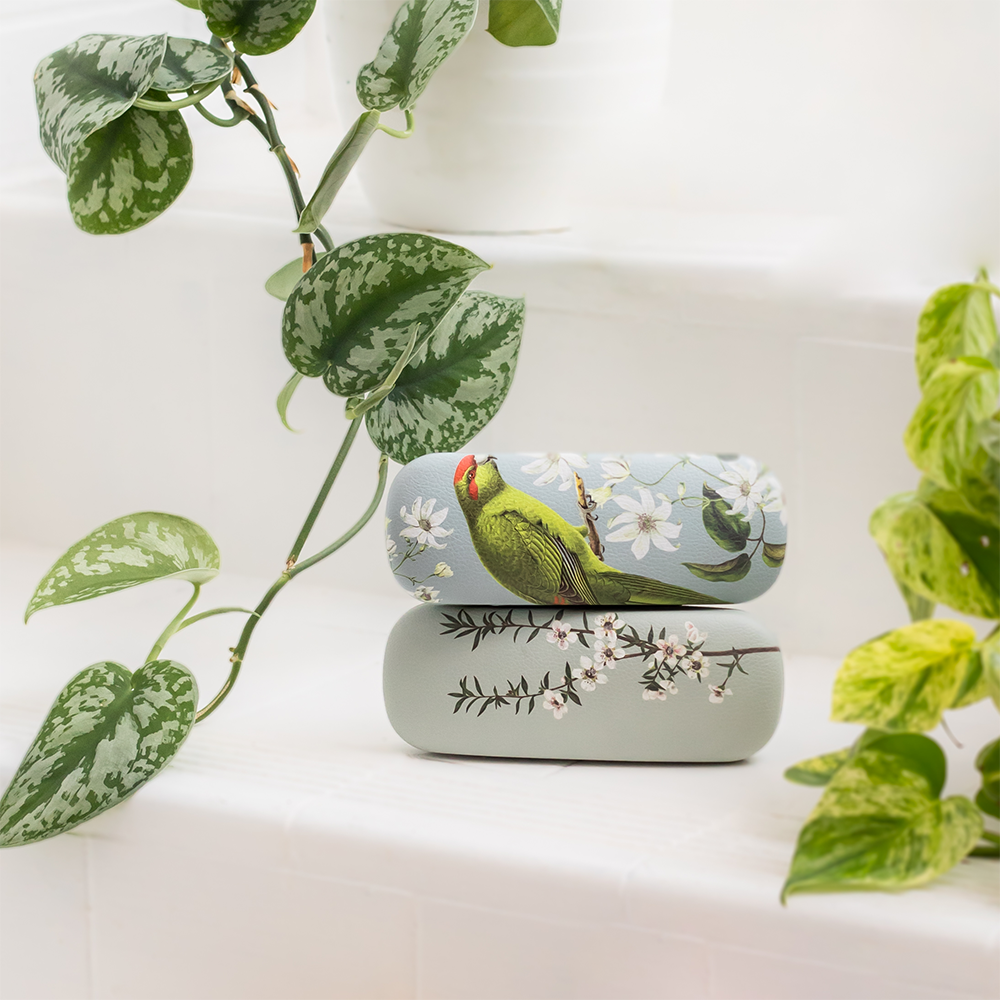 100% NZ Glasses Case Vintage Birds and Botanical Kākāriki