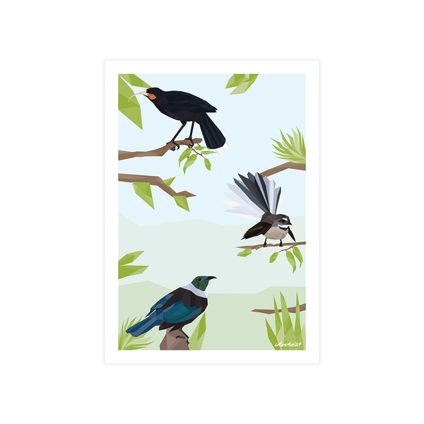 Iko Iko A4 Art Print NZ Geo Birds