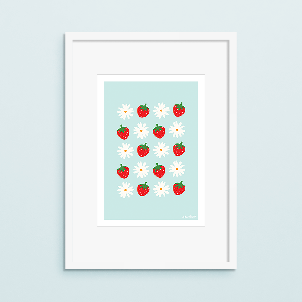 Iko Iko A4 Art Print Daisies and Strawberries