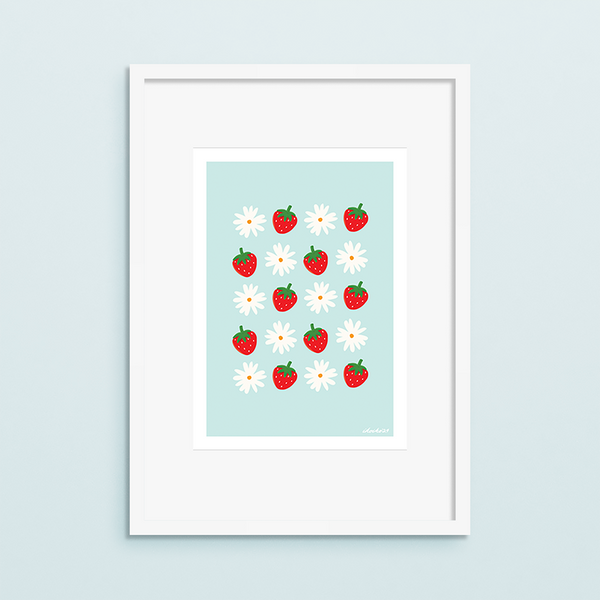 Iko Iko A4 Art Print Daisies and Strawberries