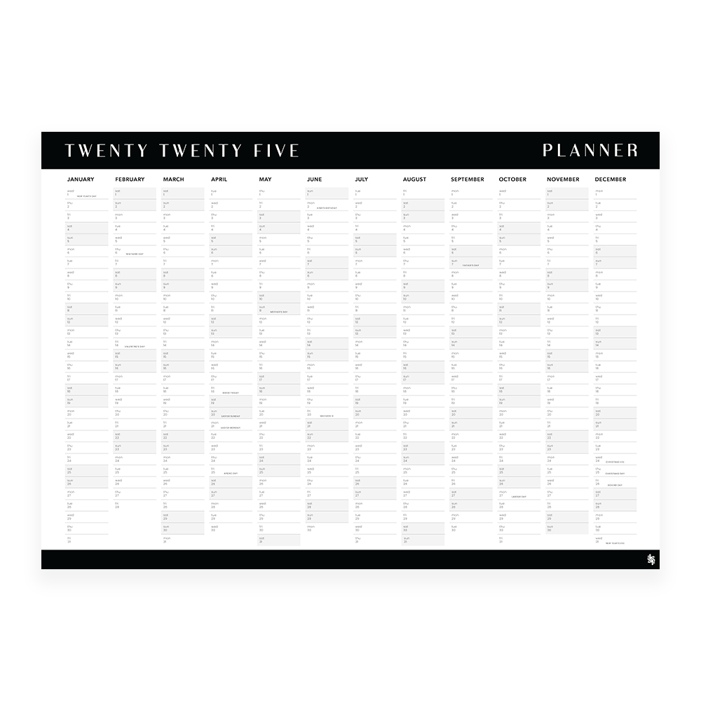 Iko Iko 2025 Wall Planner Black and White