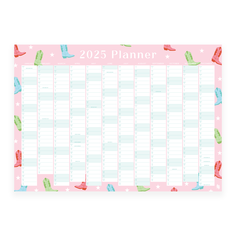 Iko Iko 2025 Wall Planner Cowboy Boots