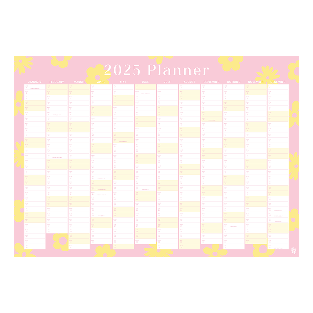 Iko Iko 2025 Wall Planner Flower Power Pink