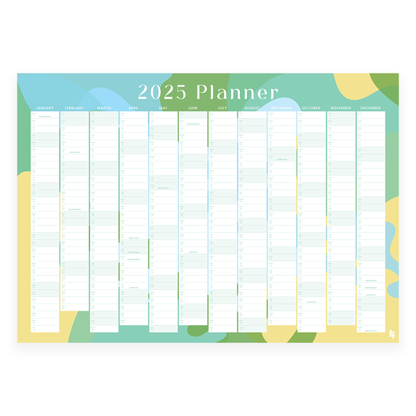 Iko Iko 2025 Wall Planner Abstract Reef Green Yellow