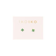 Iko Iko Studs Four Petal Flower Green CZs Gold