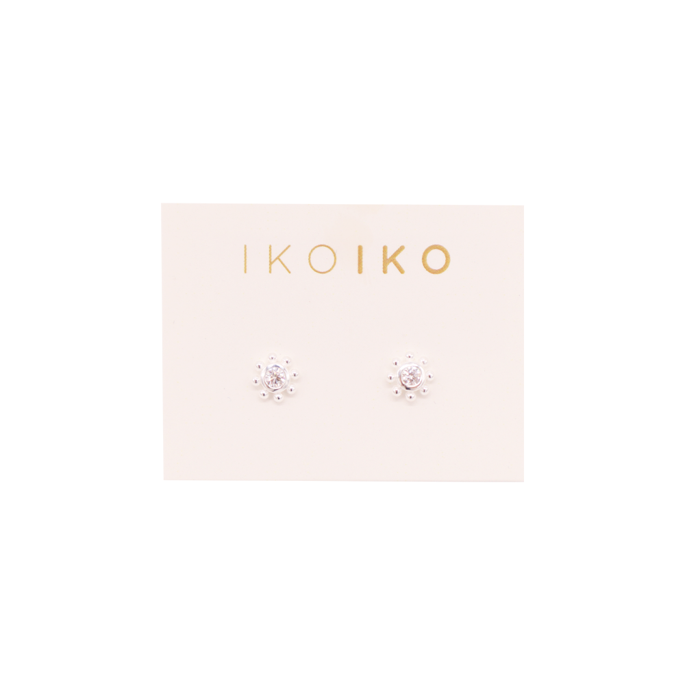 Iko Iko Studs Cog Flower Clear CZs Silver
