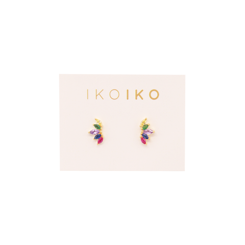 Iko Iko Studs Petal Crown Multi Colour CZs Gold