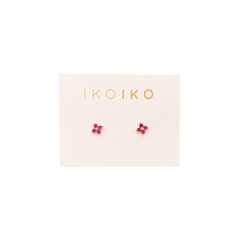 Iko Iko Studs Four Petal Flower Pink CZs Gold