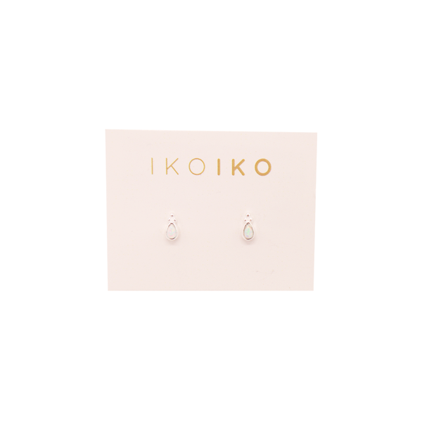 Iko Iko Studs Three Dot Drop White Opalite Silver