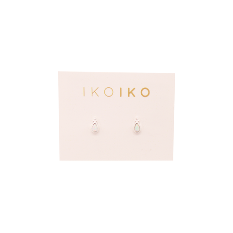Iko Iko Studs Three Dot Drop White Opalite Silver