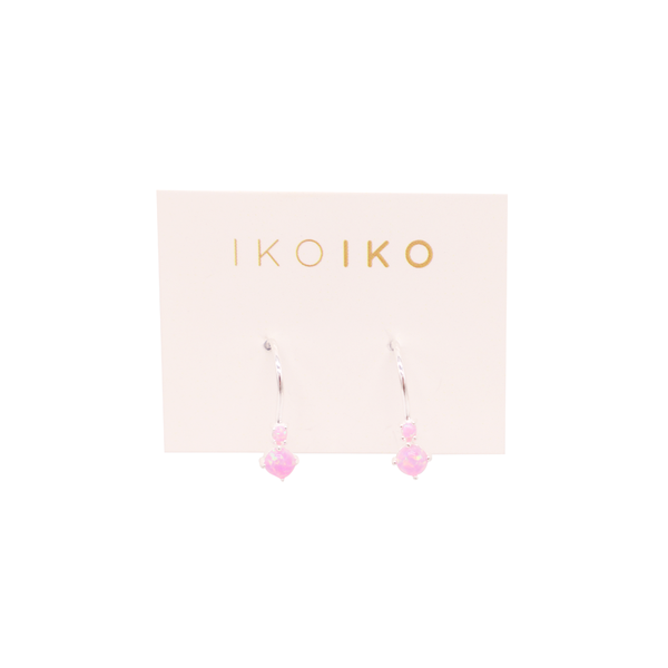 Iko Iko Earrings Duo Pink Opalite on Hook Silver