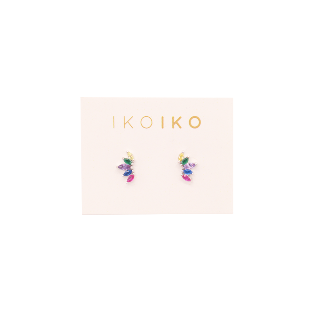 Iko Iko Studs Petal Crown Multi Colour CZs Silver