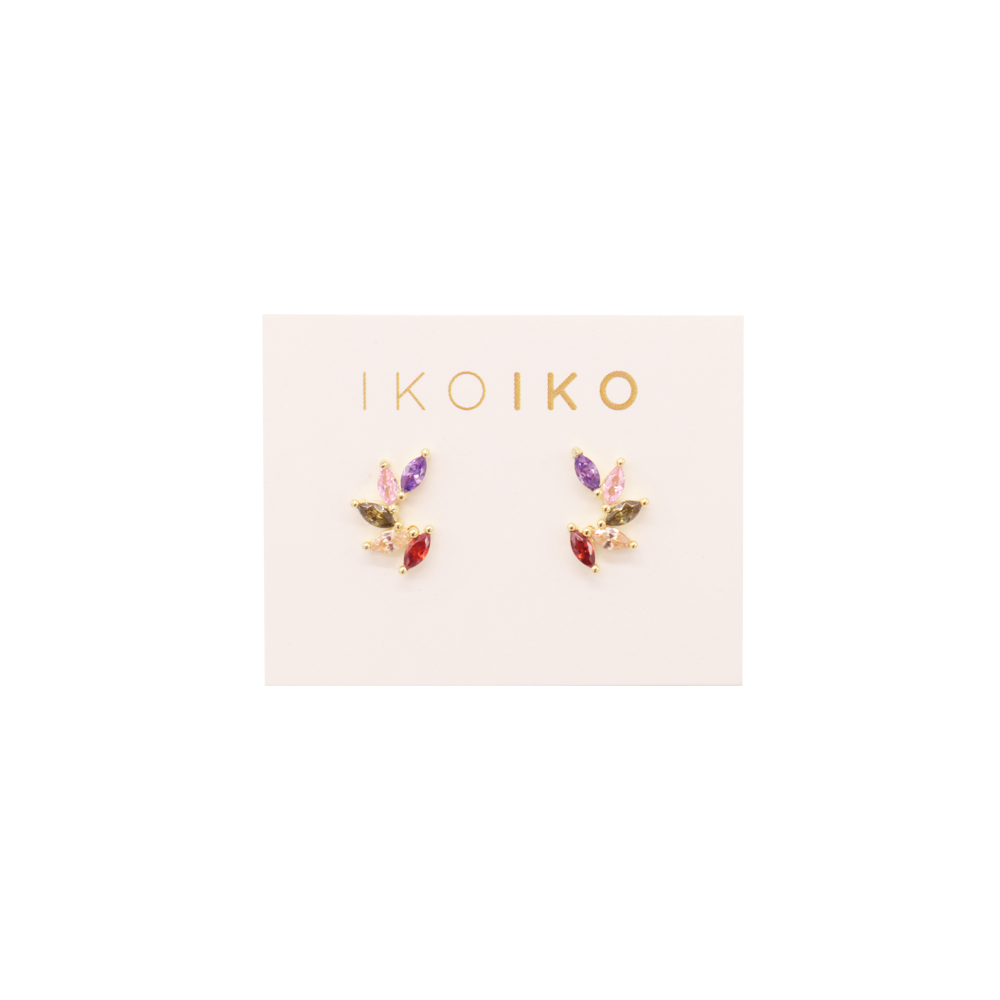 Iko Iko Studs Fanned Multicolour CZ Petals Gold