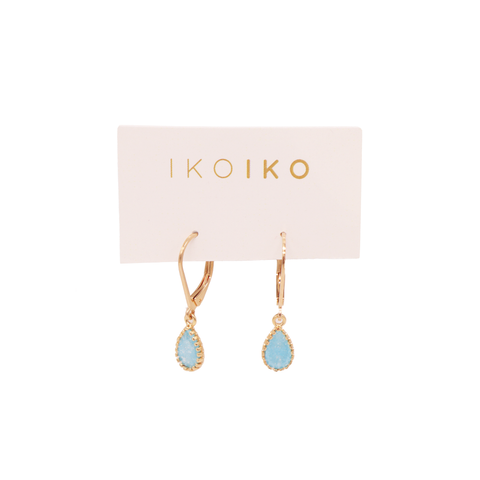 Iko Iko Earrings Teardrop Blue CZs Gold
