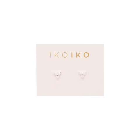 Iko Iko Studs Three Petal Flower White Opalite Silver