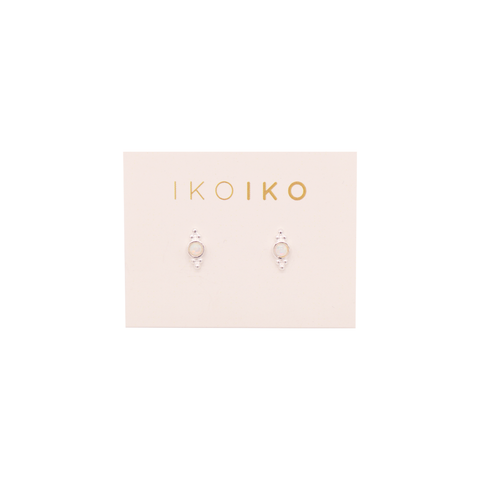 Iko Iko Studs Six Dot Crest White Opalite Silver