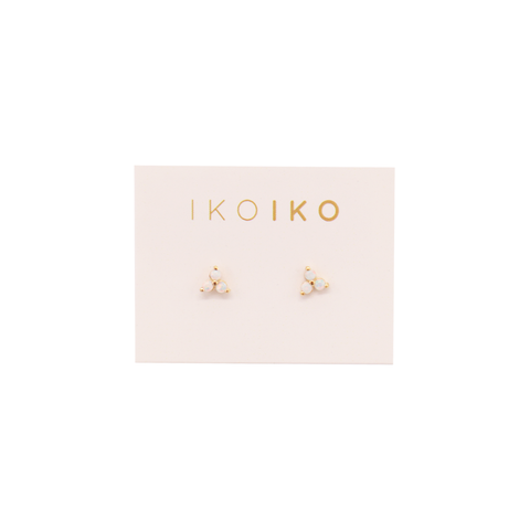 Iko Iko Studs Three Petal Flower White Opalite Gold