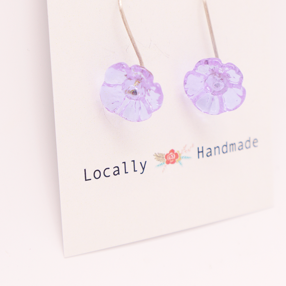Rainey Designs Glass Floral Drop Earrings Jelly Purple