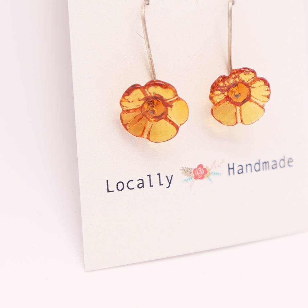 Rainey Designs Glass Floral Drop Earrings Amber