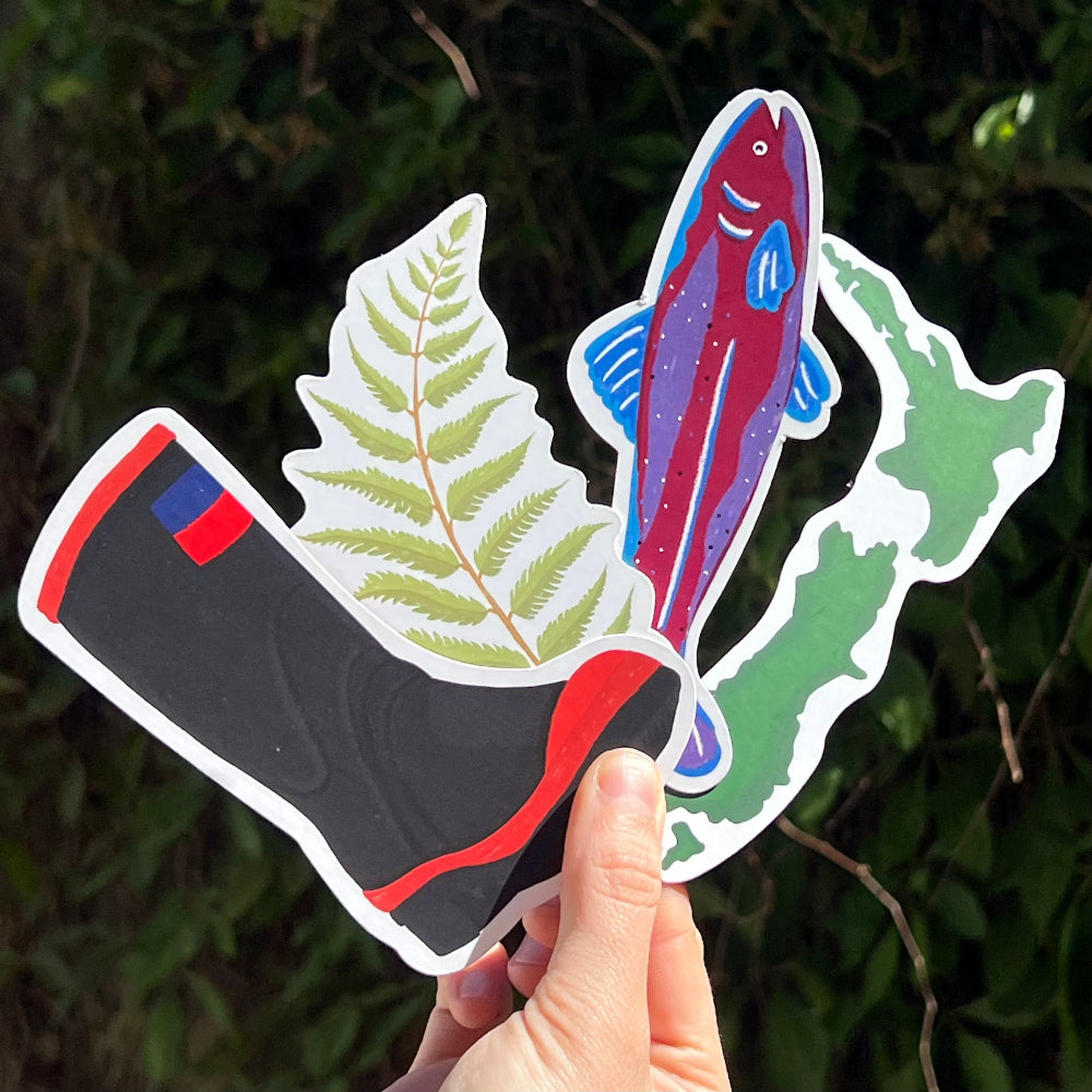 aotearoa gumboot fern fish NZ bookmark kiwiana