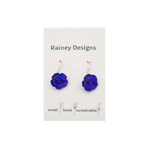 Rainey Designs Glass Floral Drop Earrings Sapphire
