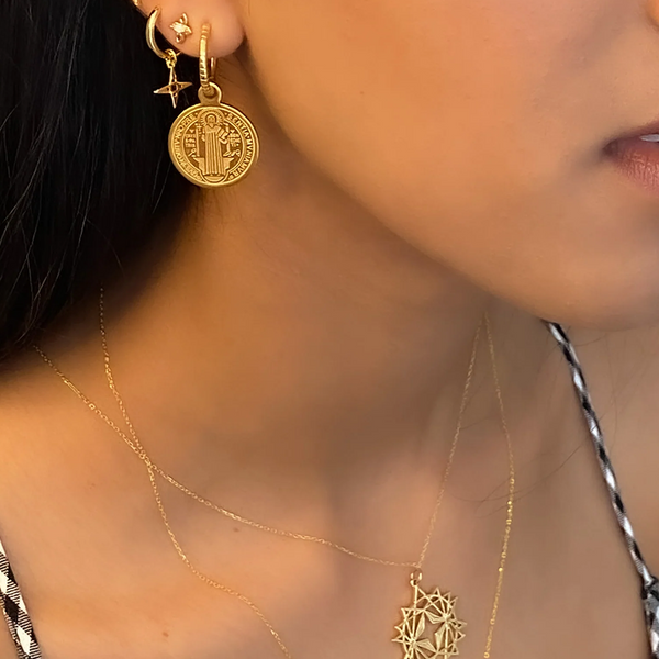 Lindi Kingi Earrings Saint Circle Engraved Sleepers Gold