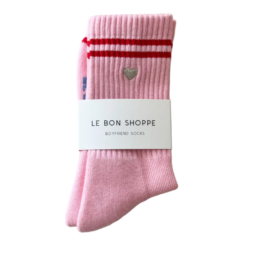 Le Bon Shoppe Embroidered Boyfriend Socks Pink + Heart