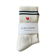 Le Bon Shoppe Embroidered Boyfriend Socks Parchment + Heart